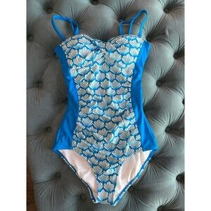 Boden Sky Shell Amalfi Bandeau One-Piece Swimsuit 
Size: US 6 Women’s